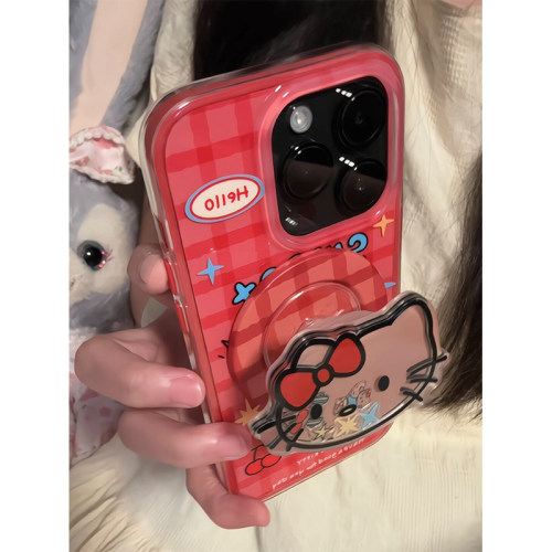 红格纹卡通可爱肌肉猫咪适用苹果18promax手机壳iPhone17女新款16磁吸支架15日系16Pro防摔15pro保护套14网红 - 图0