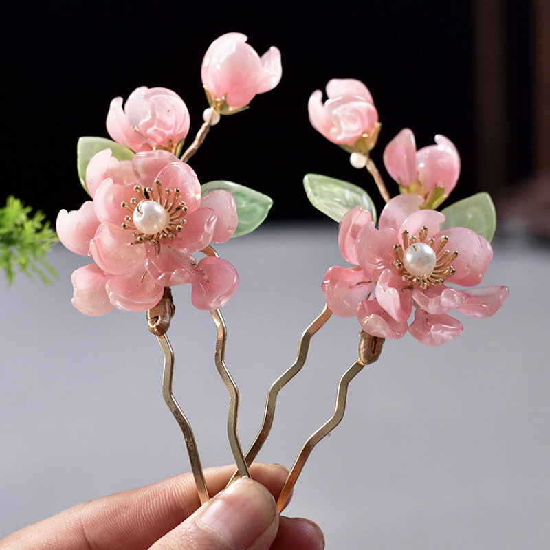 民族风头饰套装仙气粉色琉璃发叉头花镀金镀银发钗插梳古风发饰,淘宝优惠券,粉丝福利购,淘宝优惠卷