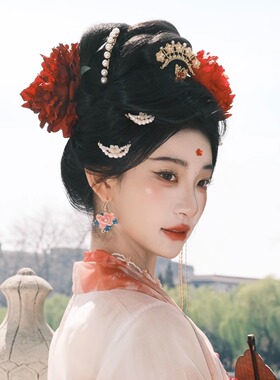 新款唐代鞠婧祎同款唐代绢花发夹