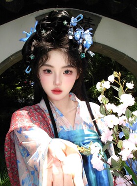古风汉服蝴蝶头饰新款烫花蓝色