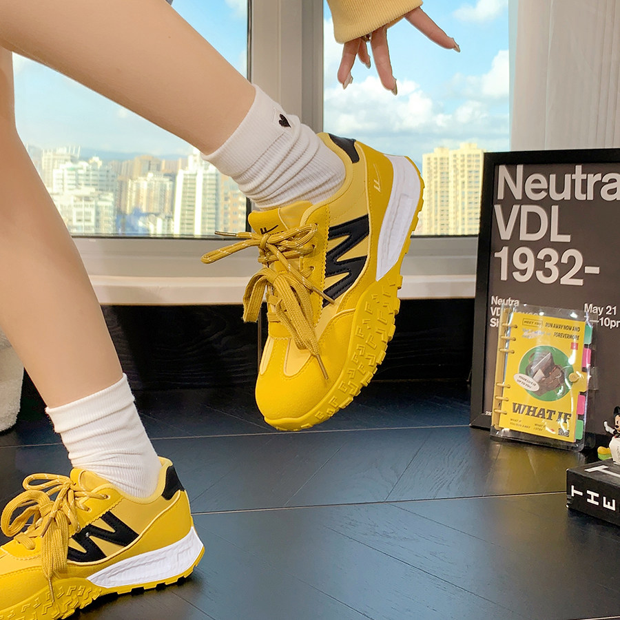 回力黄色厚底老爹鞋女款2025增高百搭复古德训鞋时尚潮流休闲鞋女,淘宝优惠券,粉丝福利购,淘宝优惠卷
