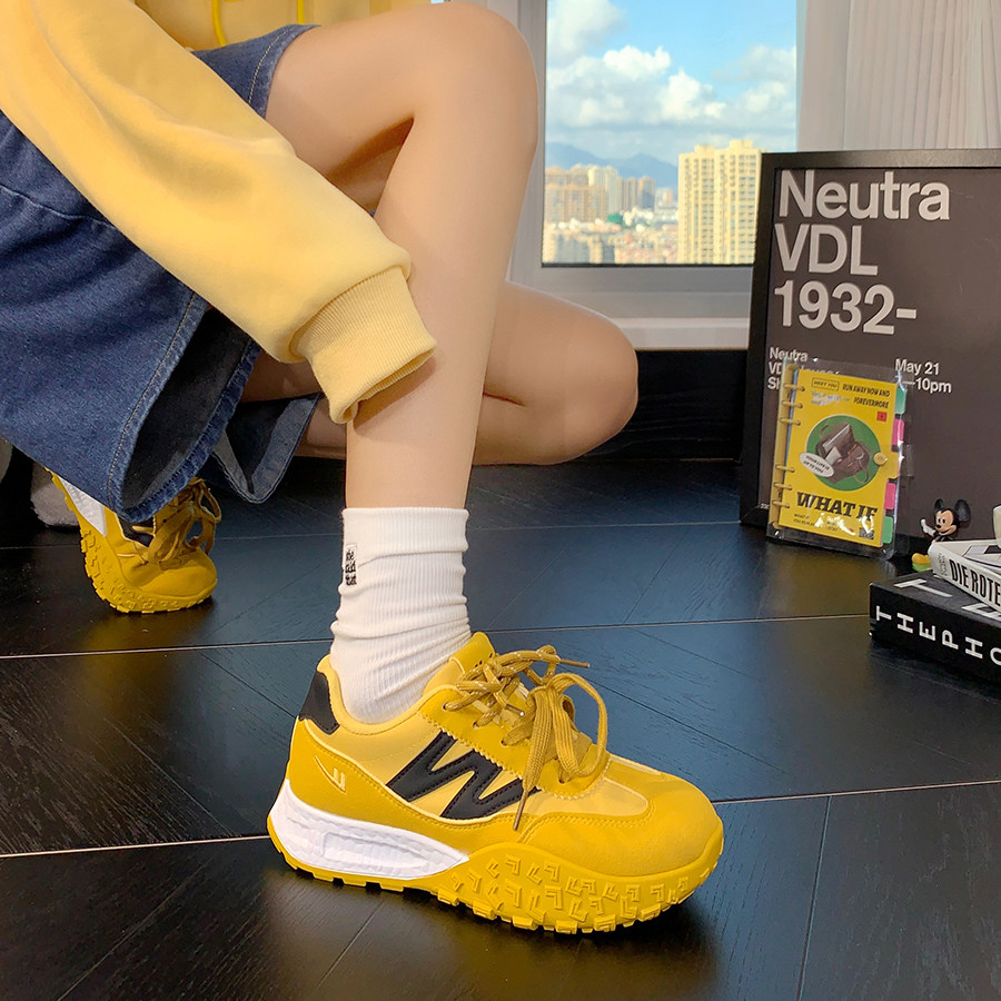 回力黄色厚底老爹鞋女款2025增高百搭复古德训鞋时尚潮流休闲鞋女,淘宝优惠券,粉丝福利购,淘宝优惠卷