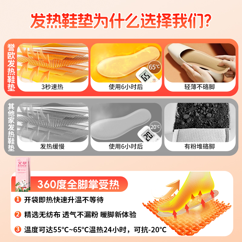 自发热加热鞋垫女男冬季保暖可行走暖足贴免充电艾草暖宝宝足鞋垫