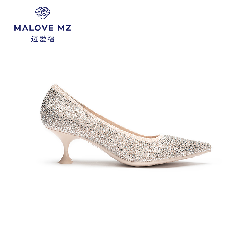 MALOVE MZ女鞋水钻尖头高跟鞋女2024新款法式优雅浅口单鞋婚鞋
