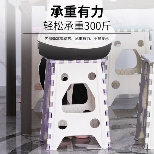 塑料加厚加高便携式折叠椅家用餐桌椅可叠放马扎凳高承重 - 图2