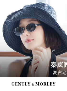 韩版小圆框老钱风墨镜女防紫外线