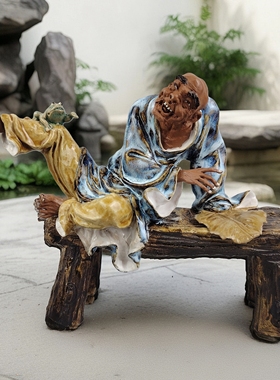 许英进原作孤品石湾公仔陶瓷罗汉戏金蟾别墅茶室设计空间定制收藏