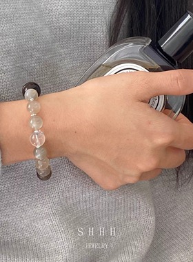 SHHH/美拉德色系天然奶茶月光石沉香白水晶碎银子手串小众设计款