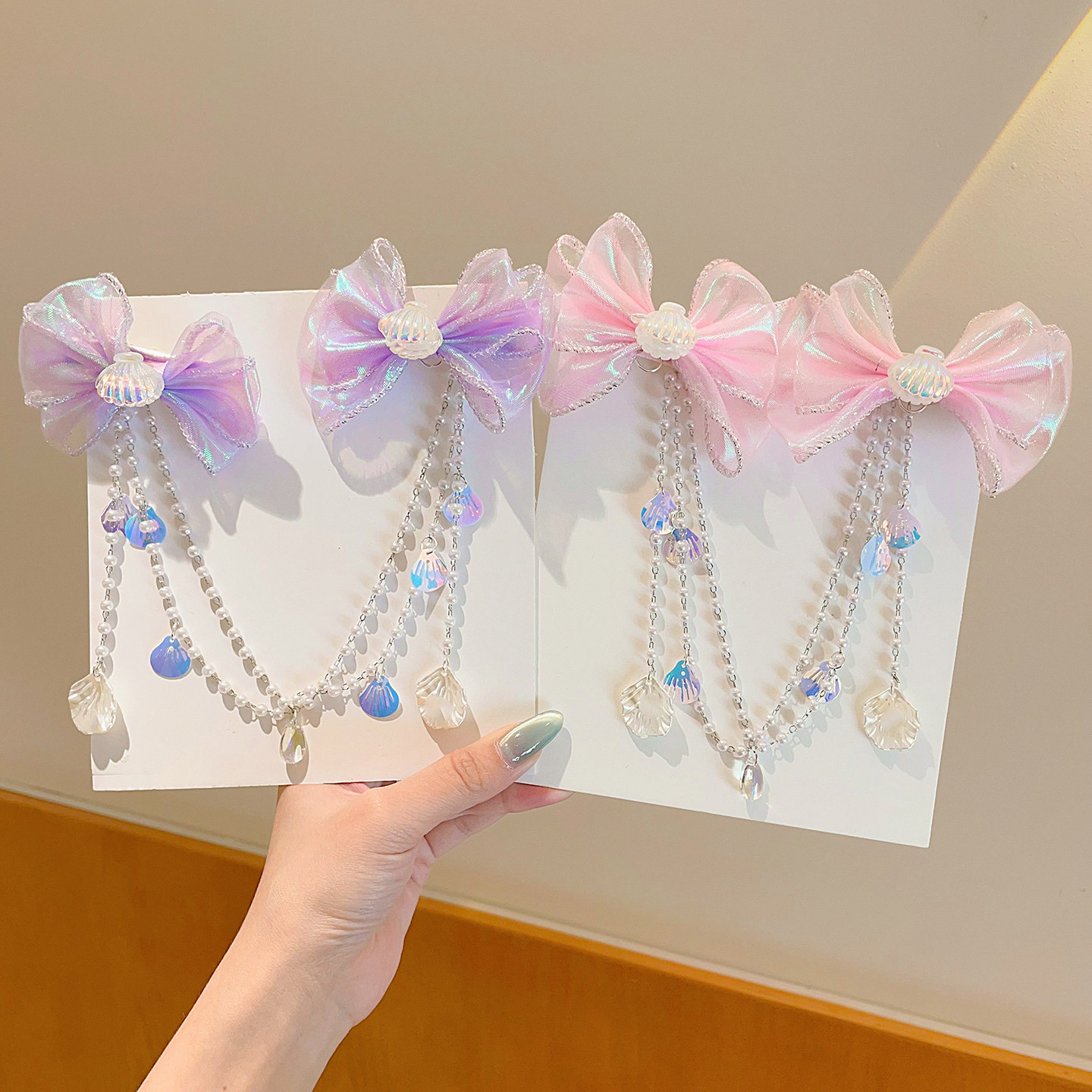 儿童美人鱼贝壳发夹女童公主风蝴蝶结流苏额头链头饰小女孩耳挂,淘宝优惠券,粉丝福利购,淘宝优惠卷