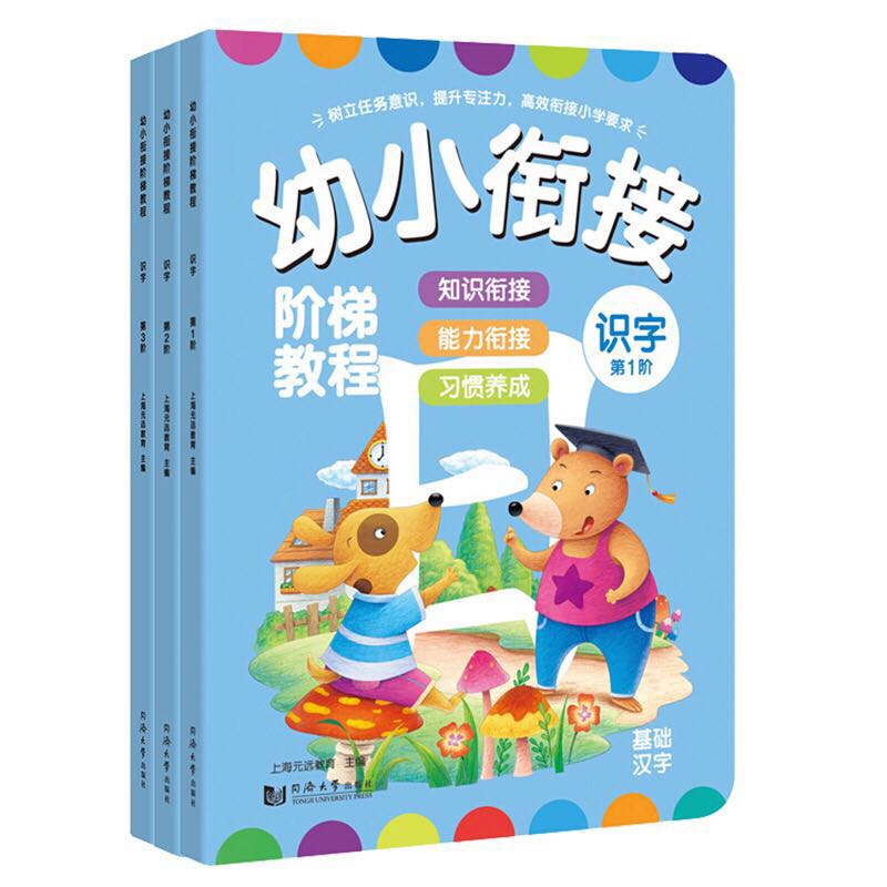 幼小衔接阶梯教程 识字全3册 学前幼儿阅读与识字书1-4-5-6岁 幼儿园宝宝启蒙教材图书 儿童大班升一年级阅读早教看图认字同济大学