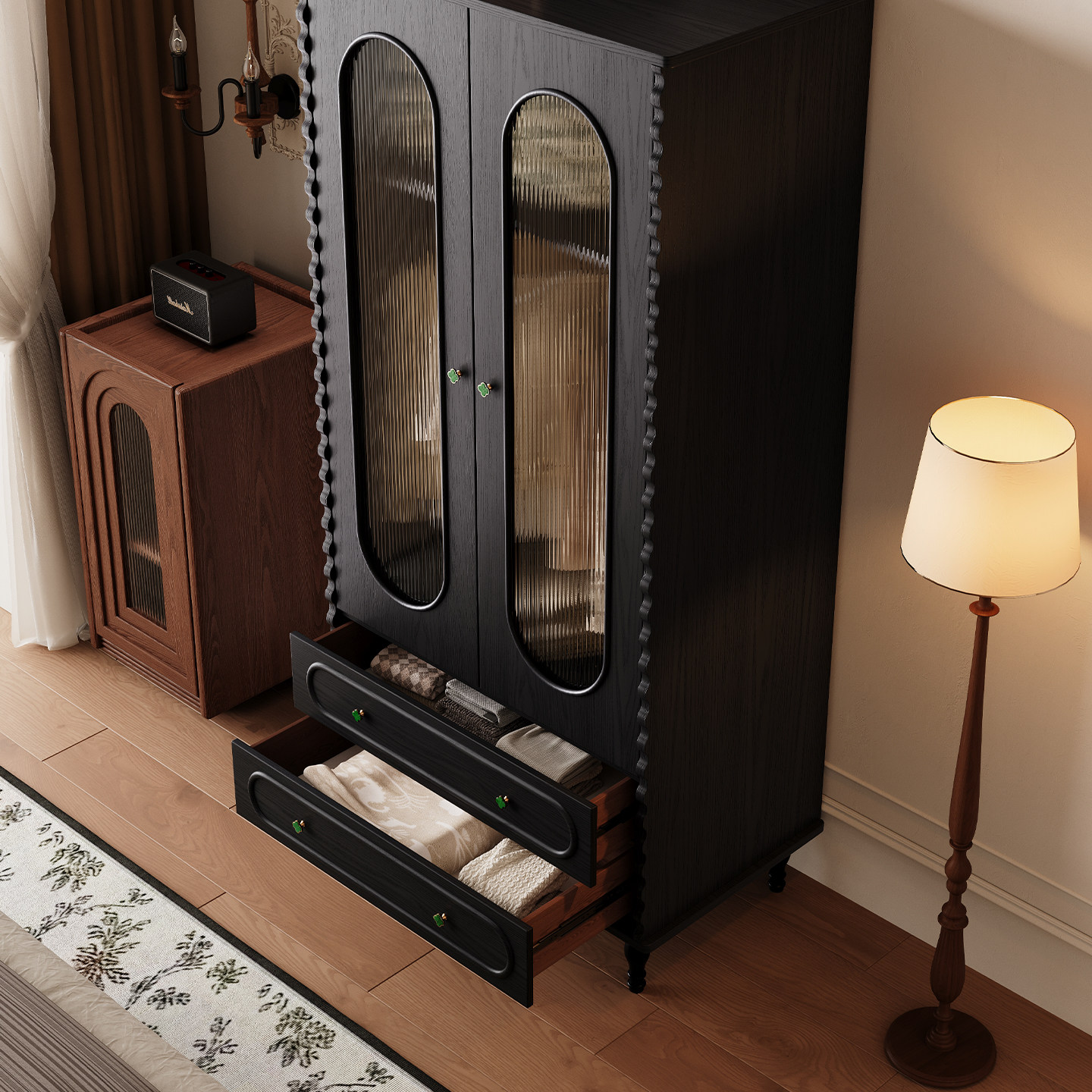 法式复古衣柜小户型家用衣橱收纳柜美式卧室靠墙一体储物柜子定制,淘宝优惠券,粉丝福利购,淘宝优惠卷