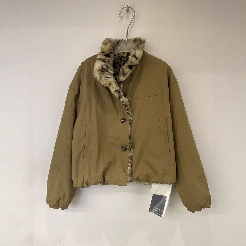 IN.choose u 笑笑家2025冬潮流通勤正反两穿派克服豹纹毛毛外套女 - 图3