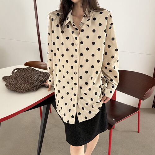 摩登197韩版波点翻领长袖衬衫女2026秋季新宽松百搭纯棉衬衣G7276 - 图2