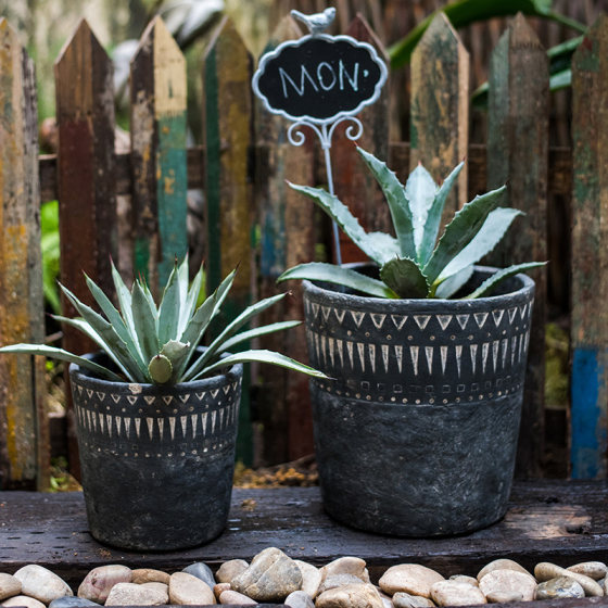 Retro old flowerpot wabi-sabi style black imitation rough clay