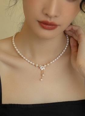 珍珠14K包金毛衣链女花朵项链