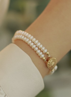 双层送礼物天然手链女珍珠复古