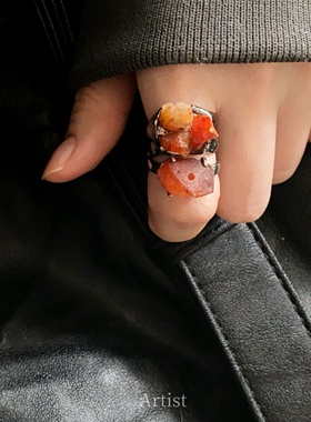 新中式天然琥珀石手工女戒百搭