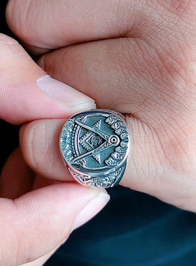 美式嘻哈共济会复古百搭戒指男潮霸气个性欧美单身戒朋克风食指环