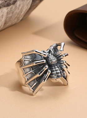 FuGui 喜蛛戒指蜘蛛指环男款复古做旧百搭民族风格开口可调食指环