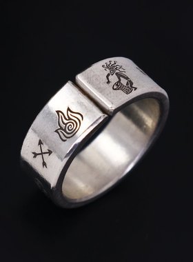 FuGui 原创设计点金太阳手工图腾古法印第安戒指男潮个性宽食指环