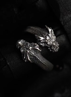 FuGui 复古做旧原创设计双头龙生肖戒指男士高级感国风潮可调指环