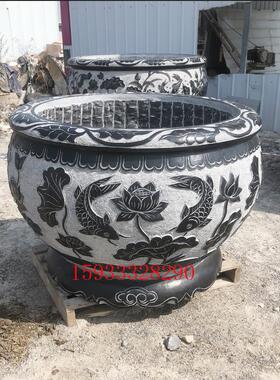 石雕鱼缸花盆青石仿古做旧圆形荷花缸户外室内庭院装饰石头缸摆件