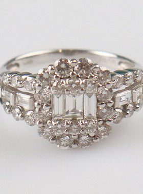 中古日本进口商品方形钻石戒指