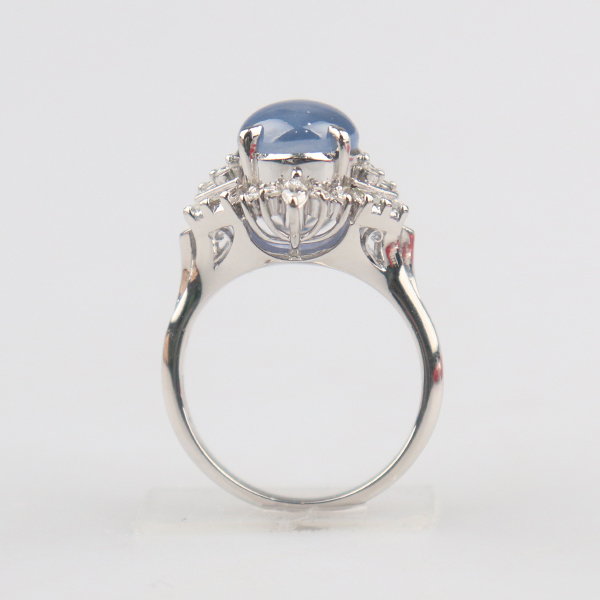 中古「95新」凸圆形切工星光蓝宝石戒指铂金900 52号 - 图1