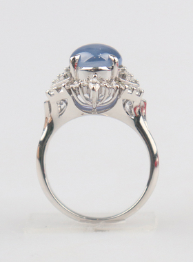 中古「95新」凸圆形切工星光蓝宝石戒指铂金900 52号