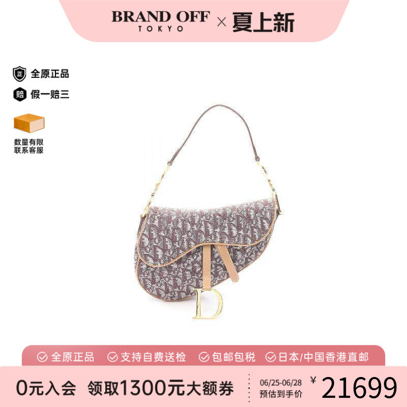 中古Dior迪奥女包A级95新saddle bag马鞍包帆布手提包棕色