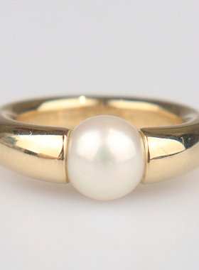 中古「95新」Cartier卡地亚Perle 珍珠戒指750黄金51号