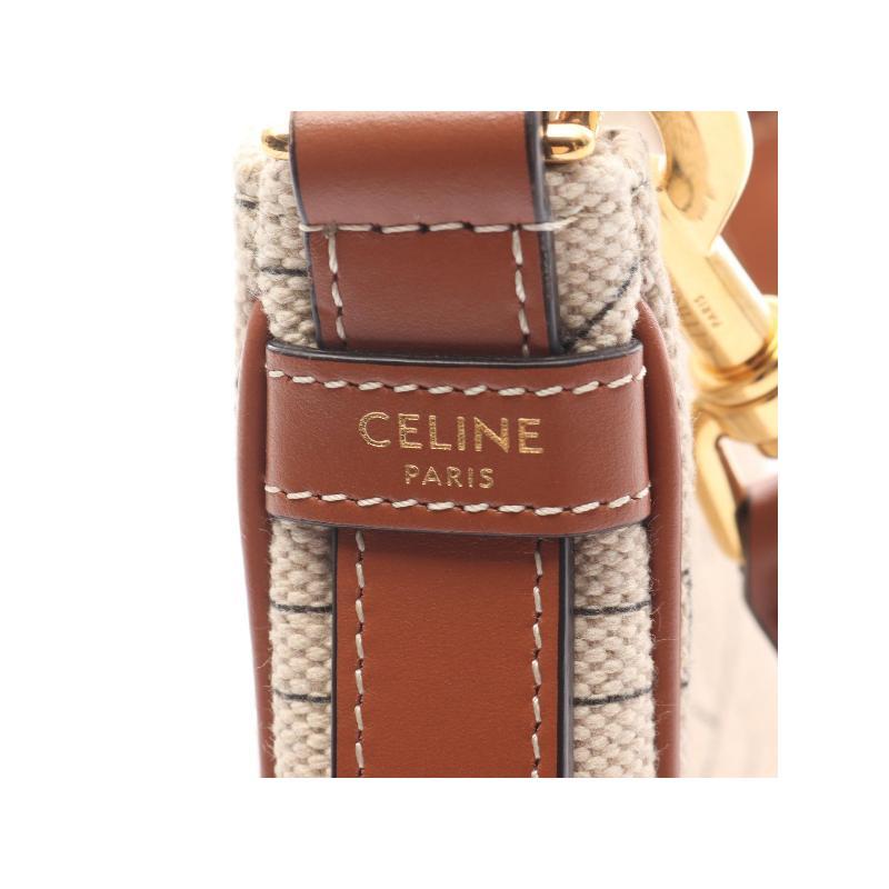 中古Celine赛琳女包A级95新shoulder bag斜挎包帆布单肩包浅褐色 - 图2