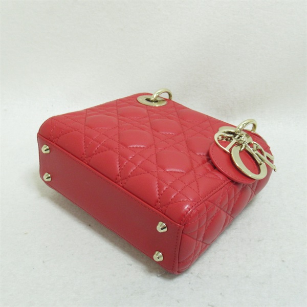 中古DIOR迪奥女包B级9新lady dior tote红色戴妃包手提斜挎包时尚