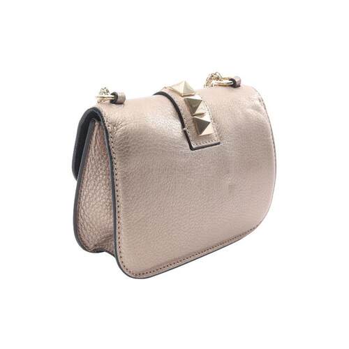 中古Valentino华伦天奴女包B级9新studs铆钉牛皮单肩包金色时尚 - 图0