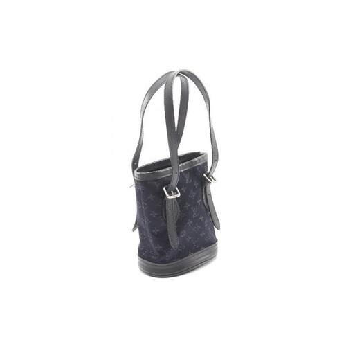 中古复古二奢LV路易威登女包A级95新bucket水桶包帆布手提包黑色 - 图0