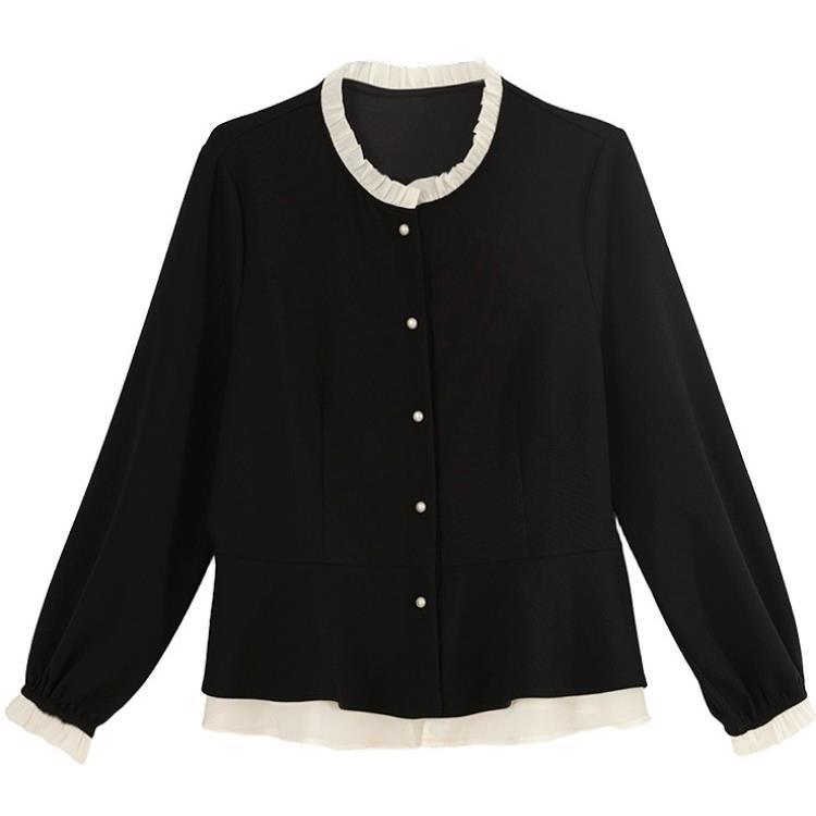 JOYIASS拼接木耳领衬衫女2025秋季新款长袖宽松休闲百搭减龄上衣 - 图2