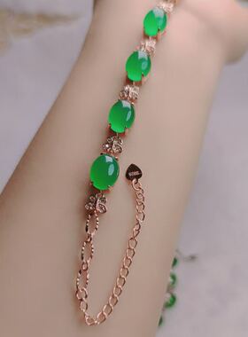 天然高冰阳绿玉髓手链翡翠色正阳绿宝玉石手串蝴蝶925银女士礼物