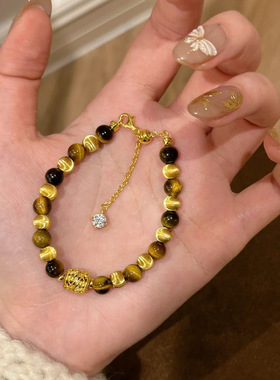 法式轻奢感天然虎眼石间猫眼手链时尚百搭国风新中式手串珠串