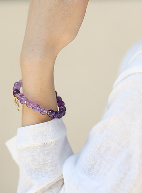 厂家乌拉圭紫水晶手链女星月天然紫玉串珠紫玉髓手串diy饰品