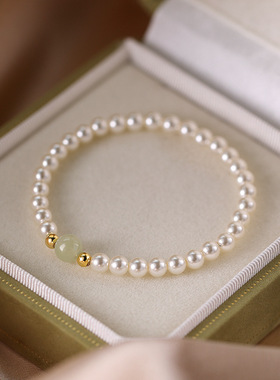 S925银施家珍珠手链女小众天然和田玉手镯女2025秋冬新款手串礼物