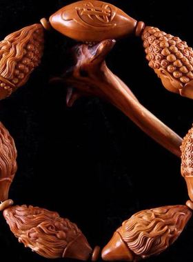 1.9大籽瑞龙 橄榄核手串八大爷核雕文玩橄榄胡雕男士手链