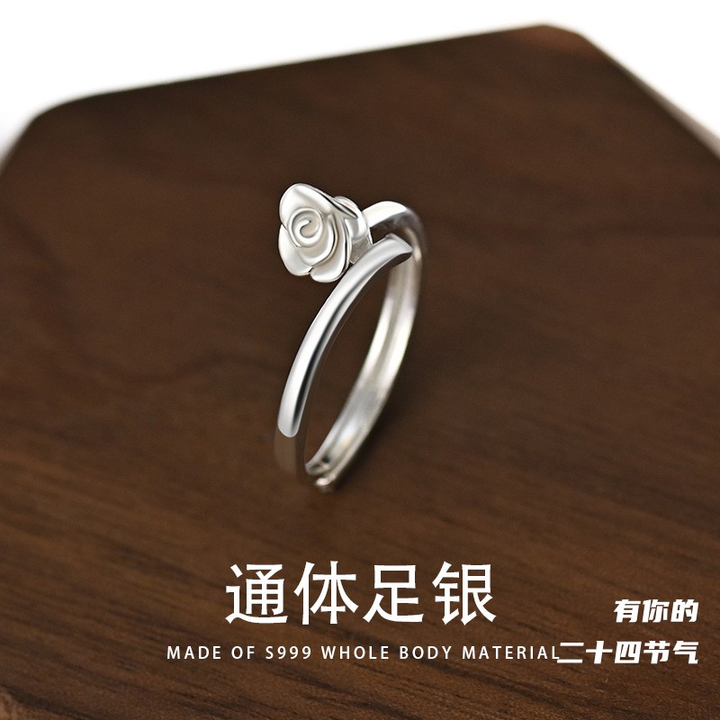 「大暑」浪漫不死 S999足银玫瑰戒指女2024新款优雅气质纯银指环-图1