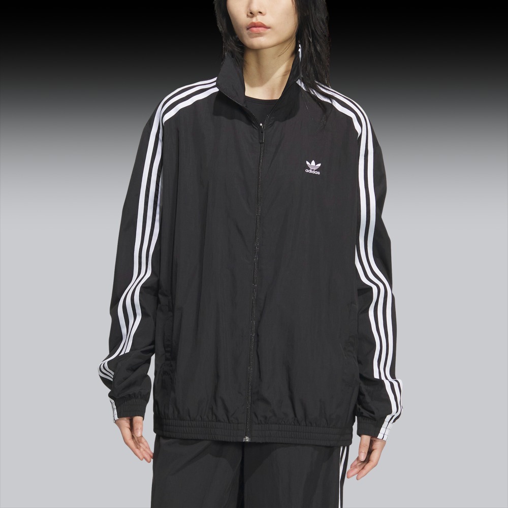 宽松三条纹运动立领夹克外套女装adidas Originals阿迪达斯三叶草 - 图1