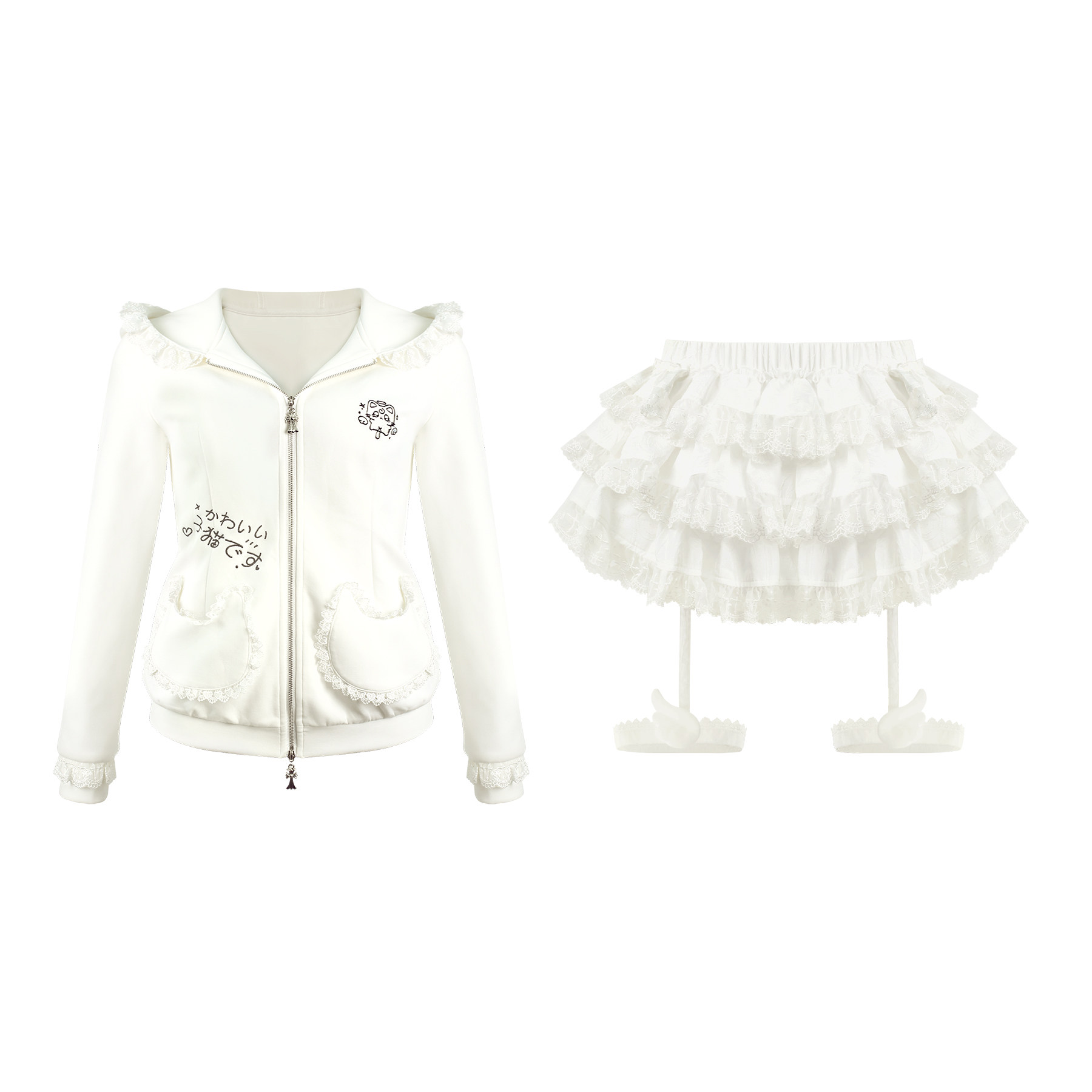 少女椰子 亚梦系 猫猫宅宅 秋冬白色刺绣卫衣外套+白色蕾丝蛋糕裙,淘宝优惠券,粉丝福利购,淘宝优惠卷