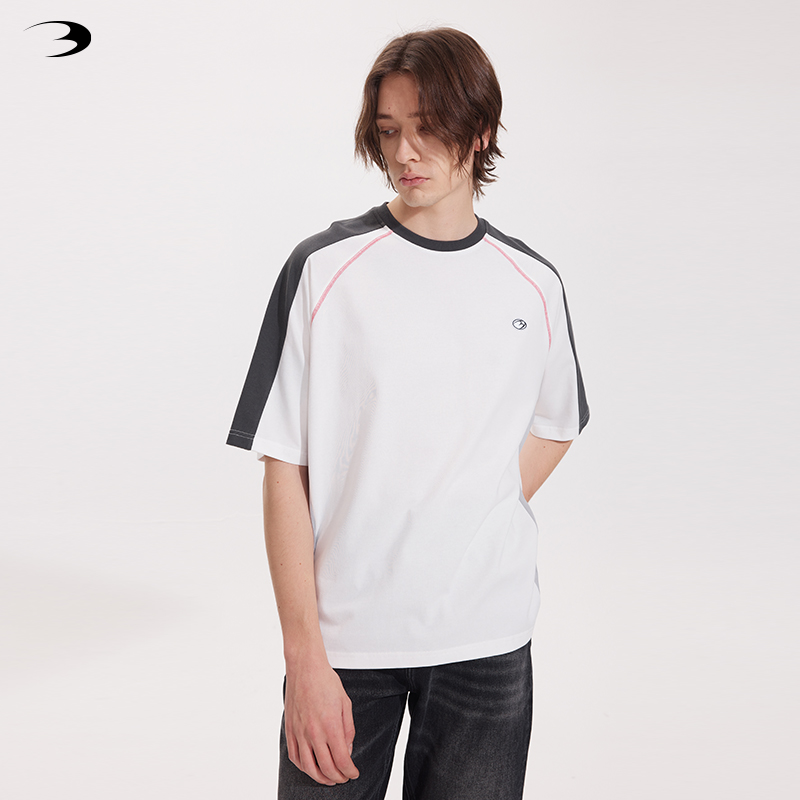 FREO3N短袖t恤男夏季运动休闲拼接撞色插肩袖blokecore设计感球衣 - 图1