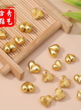 古法沙金镶钻石屁桃爱心隔珠