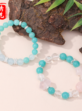 天然天河石星月随形白水晶手串