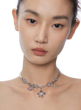 BOONEE珍珠拼接彩锆花朵项链