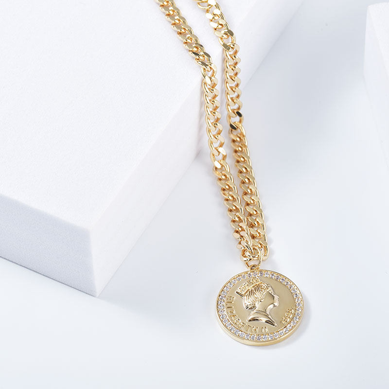 简梵洛欧美设计感嘻哈女金币吊坠 简梵洛项链