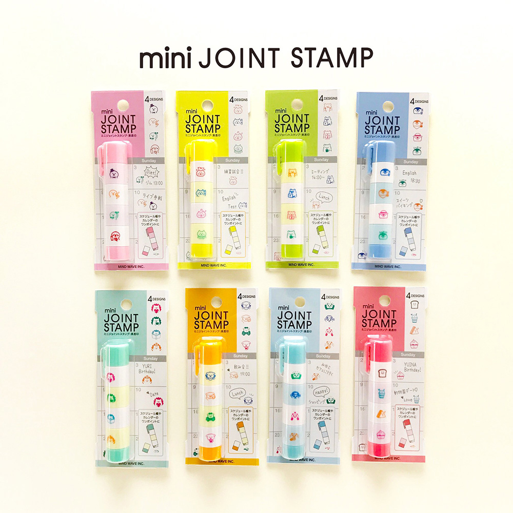 日本mind wave可爱多合一笔型浸透印章JOINT STAMP系列卡通迷你手帐日记日程标记儿童学生打卡奖励自带印油 - 图0